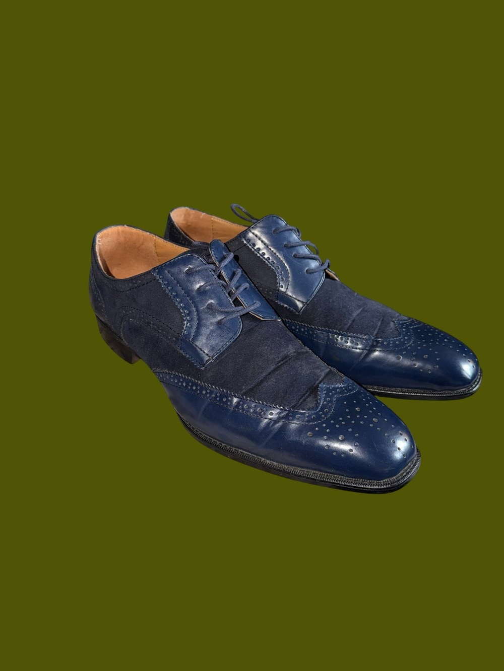Bolano Men's Size 13 Blue Wingtip Oxford Dress Shoes Vintage Y2K Suede Leather